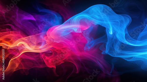 Multicolored smoke on black background. Pink, red, orange, blue and purple colors