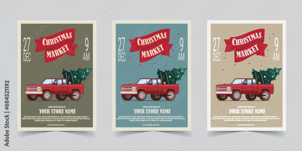 Merry Christmas Sale Flyer Template Poster Design, holiday covers. Xmas templates with typography and multicolor in modern minimalist style for web, social media and print design