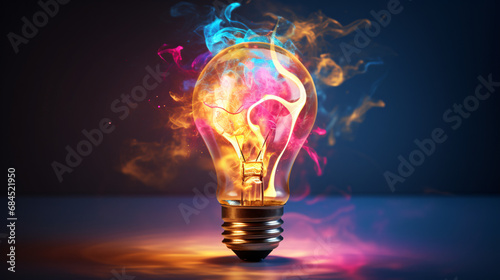 Creative golden light bulb with splashes of pink
