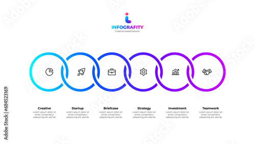 Six rings for business presentation. Process visualization or timeline. Vector infographic design template with 6 options or steps photo