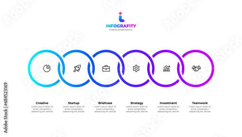 Six rings for business presentation. Process visualization or timeline. Vector infographic design template with 6 options or steps
