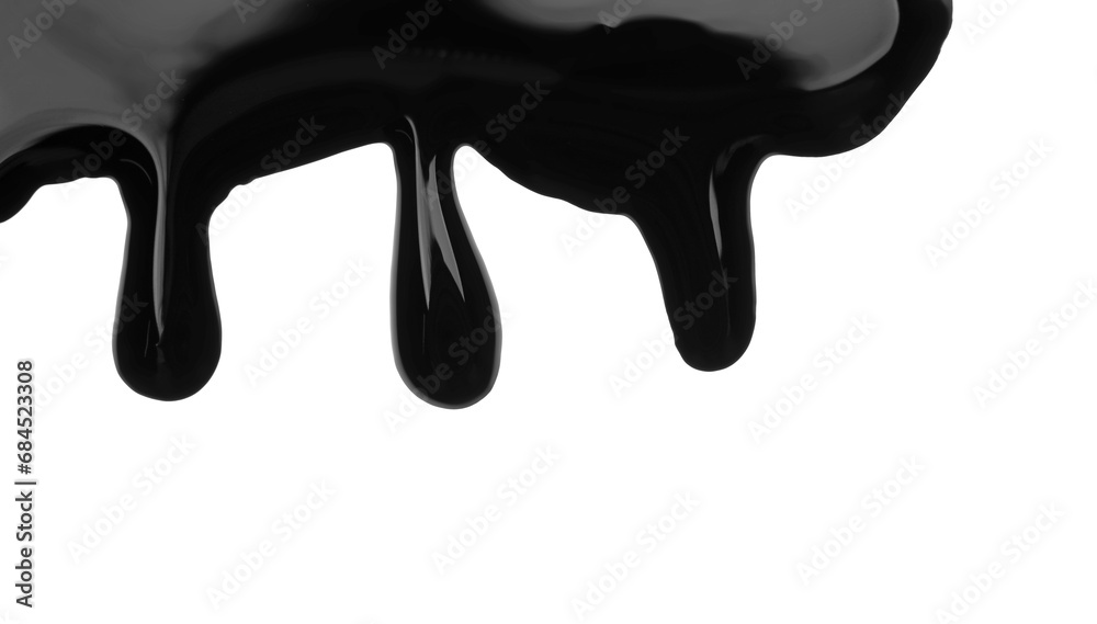 Black viscous liquid flowing on white background Black viscous liquid flowing on white background