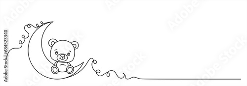 simple greeting card lineart teddy bear continous line