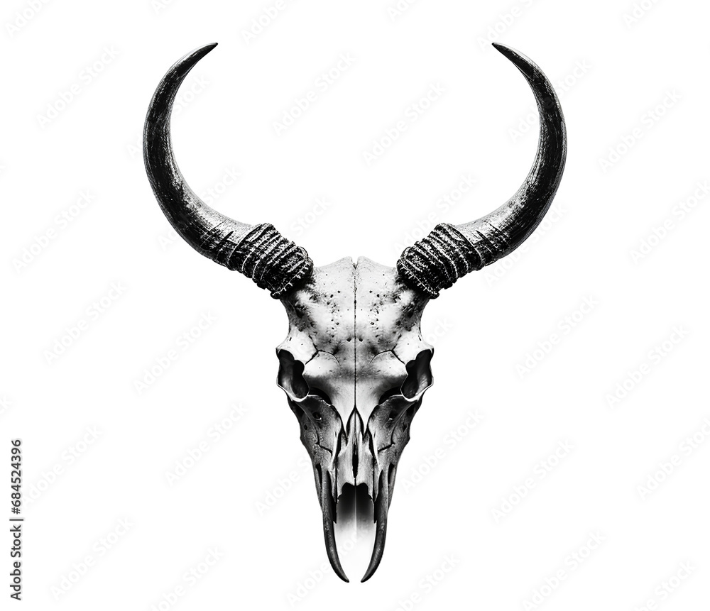 Fototapeta premium A black and white animal skull isolated on a transparent background, Generative AI
