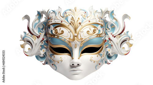 A 3D render of a carnival mask, combining traditional elements with modern flair isolated on a transparent background