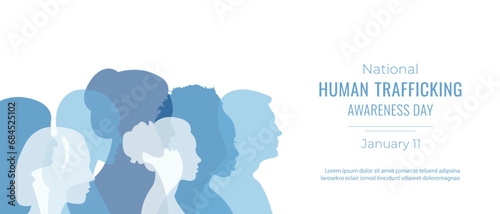National day against human trafficking.Banner with silhouettes of people.January 11.Vector illustration.