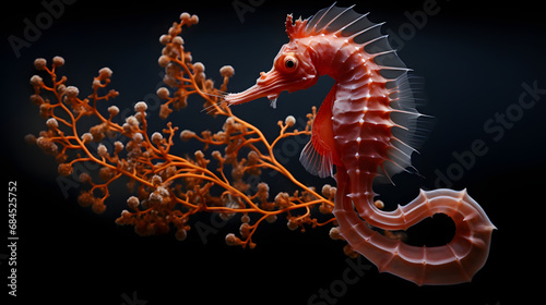 Red long-snouted seahorse - Hippocampus guttulatus. generative ai. © mfz