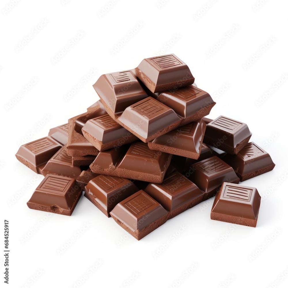 Close-up of delicious chocolate pieces on a white background Close-up of delicious chocolate pieces on a white background