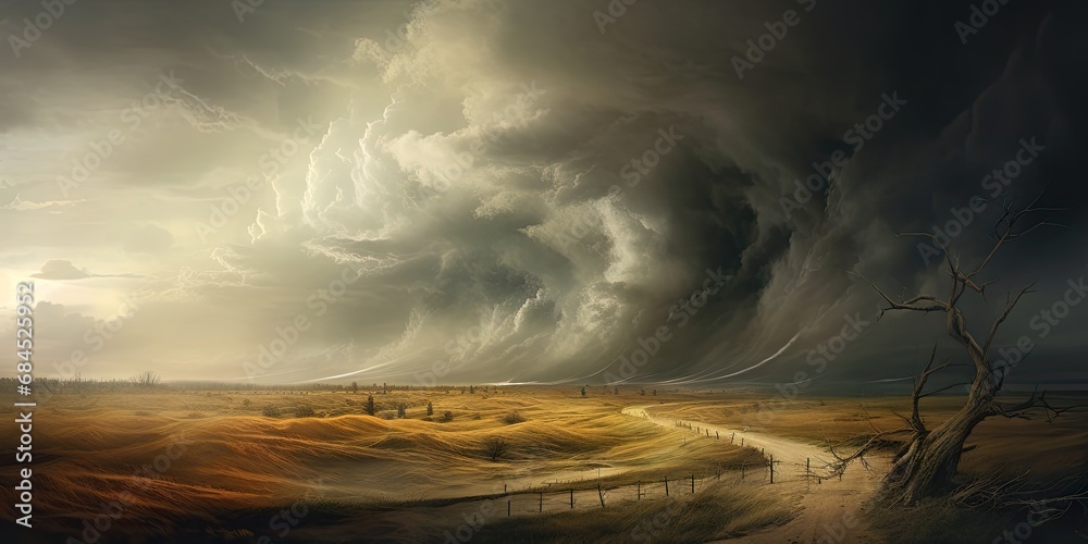 Epic nature fury. Captivating storm landscape with dark sky thunderous ...