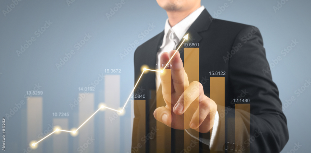 Businessman plan graph growth and increase of chart positive indicators Businessman plan graph growth and increase of chart positive indicators