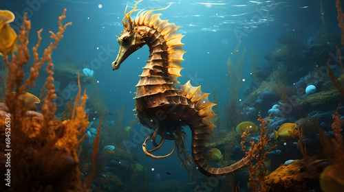 seahorse (Hippocampus) swimming. generative ai. photo