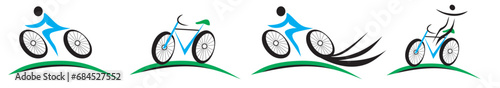 cyclists man in bicycle race. Set of icons of bicycle riders isolated on white background in flat style. Vector illustration of speed bike racing .