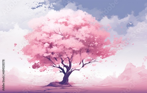 A tree is drawn in white with light pink leaves valentin (4) © กิตติพัฒน์ สมนาศักดิ