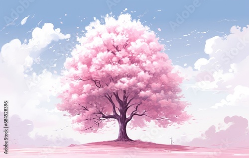 A tree is drawn in white with light pink leaves valentin (4) © กิตติพัฒน์ สมนาศักดิ