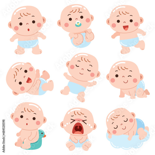 Fototapeta Naklejka Na Ścianę i Meble -  Vector Illustration of Cartoon Baby character. Cute baby.