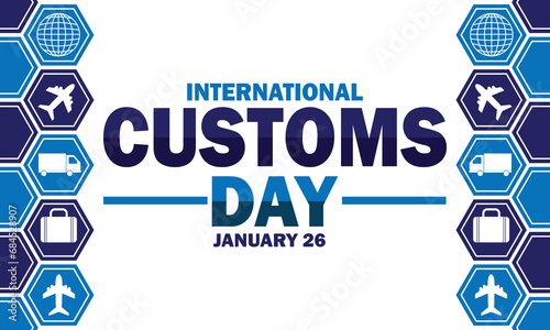 International Customs Day. January 26. Holiday concept. Template for background, banner, card, poster with text inscription. Vector illustration