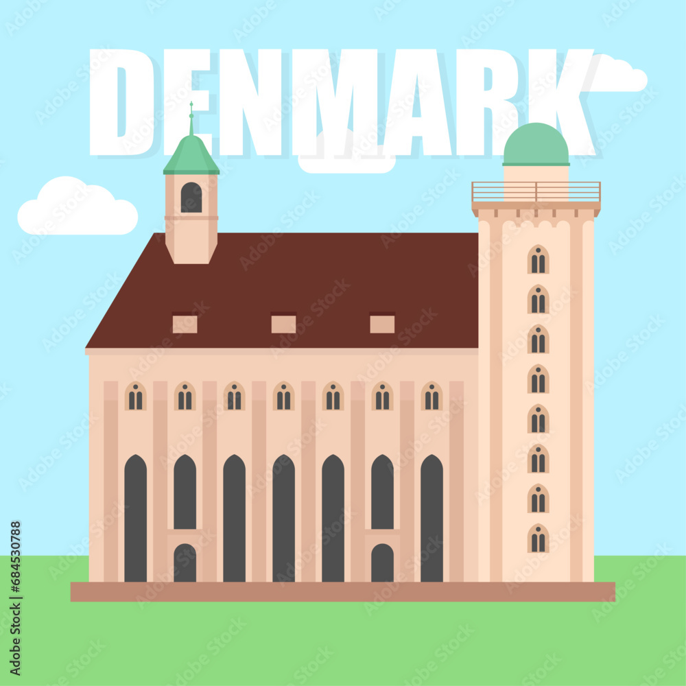 Architectural landmarks in Denmark are symbols of Copenhagen and Christiansborg. beautiful colorful building architecture Vector illustration Architectural landmarks in Denmark are symbols of Copenhagen and Christiansborg. beautiful colorful building architecture Vector illustration