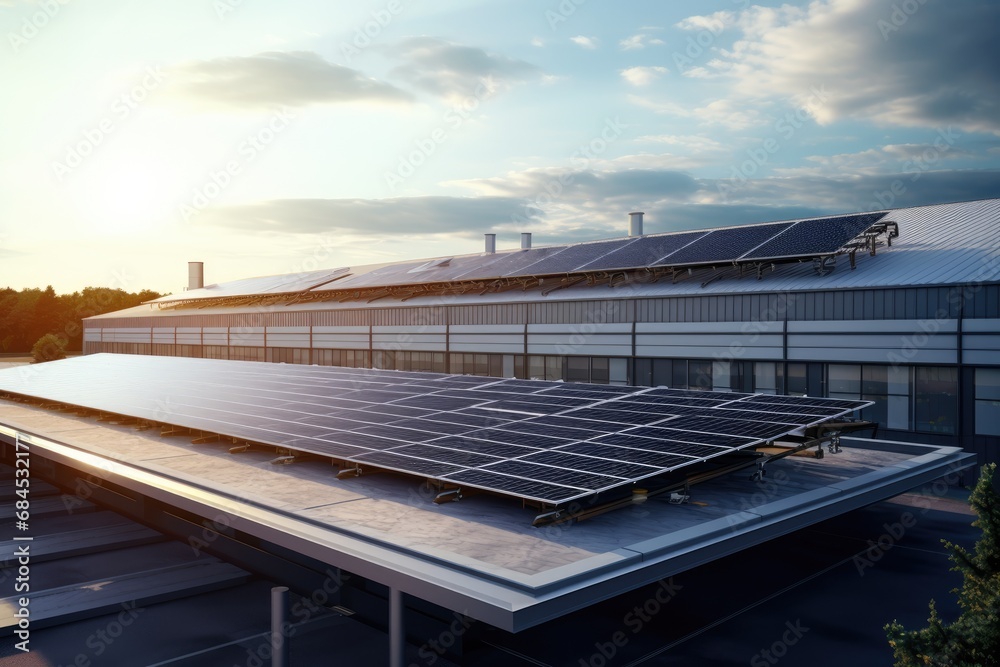 Solar Panels Providing Energy Solutions on the Roof of an Industrial Building
