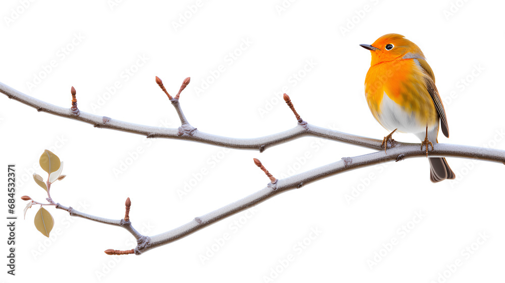 Obraz premium The charm of a small orange bird perched gracefully atop a slender tree branch isolated on a transparent background, Generative AI