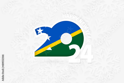 New Year 2024 for Solomon Islands on snowflake background.