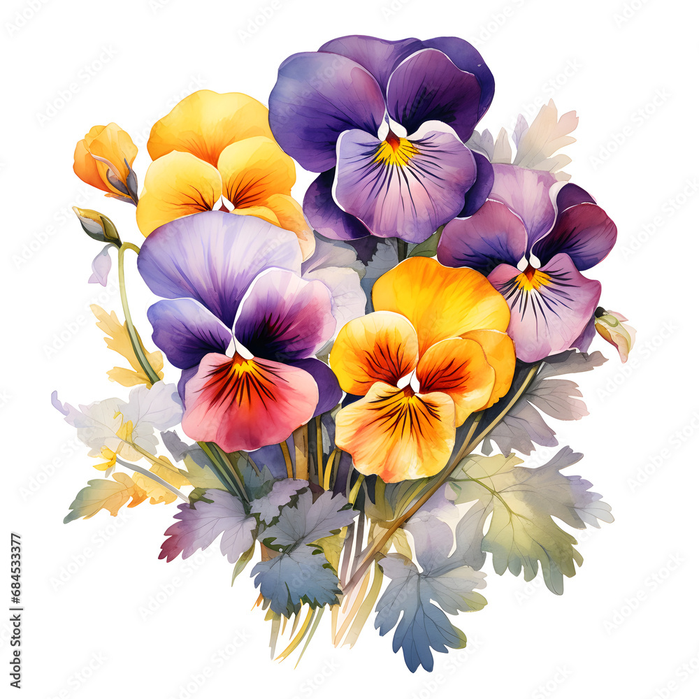Pansy, Flowers, Watercolor illustrations Pansy, Flowers, Watercolor illustrations