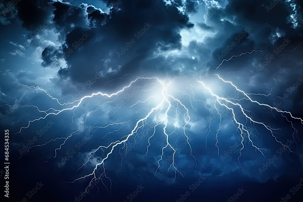 Electrifying nature symphony. Jaw dropping display of power in thunderstorm illuminated by bright lightning bolts and dramatic sky perfect for capturing dynamic energy and beauty of stormy weather