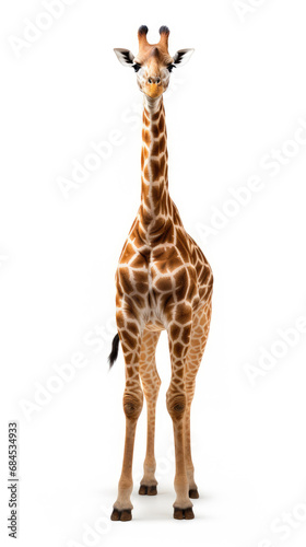 Front view of giraffe animal standing isolated on white background created with Generative AI Technology © AstraNova