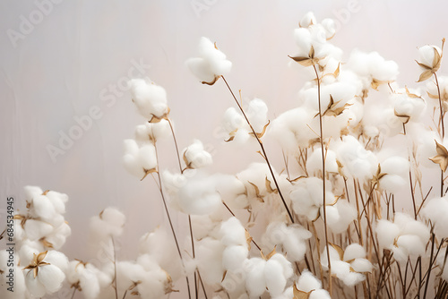 White fluffy cotton flowers background. generative ai.