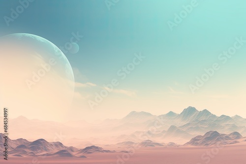 Beautiful minimalistic artistic landscape of an alien world. Desert space landscape, planet pollution, devastation, Using duotone and filter.