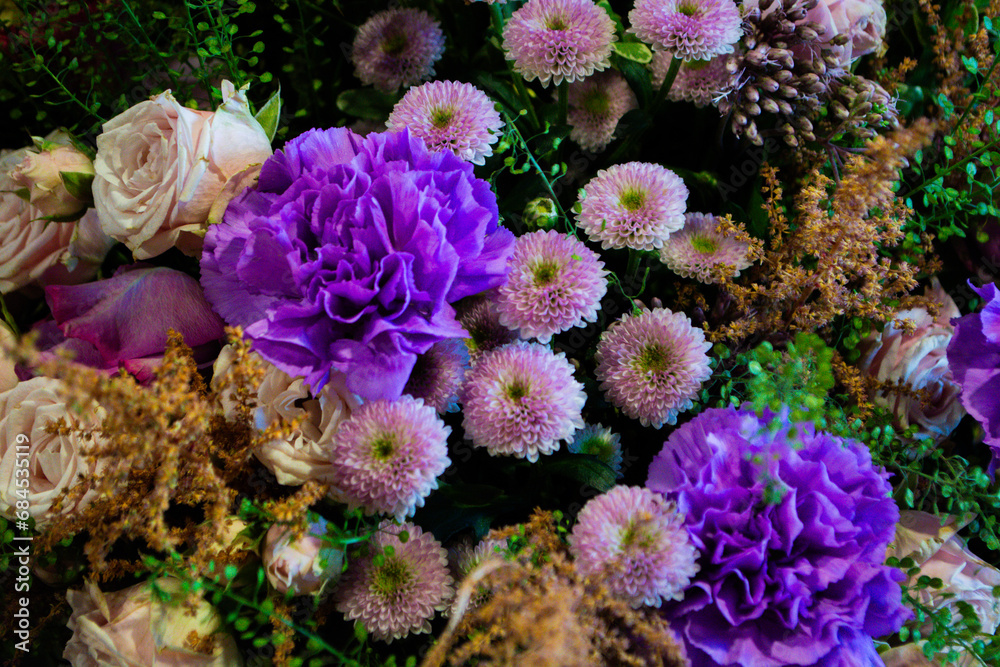 Purpla flowers arranged in a bouquet
