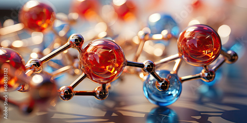 Single amino acid molecule with spherical atoms and connection bonds floating in a vacuum as a illustration of the three-dimensional structure of molecules created with Generative AI Technology photo