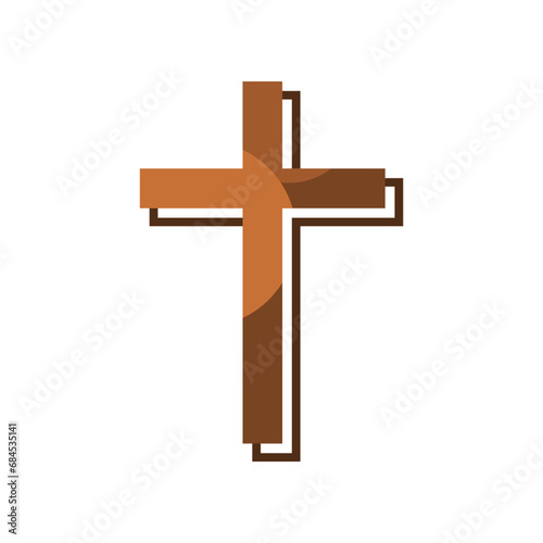 Brown wooden cross christian crucifix religion icon vector design