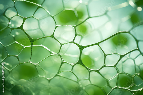 Cells of a green plant under a microscope. Generative AI