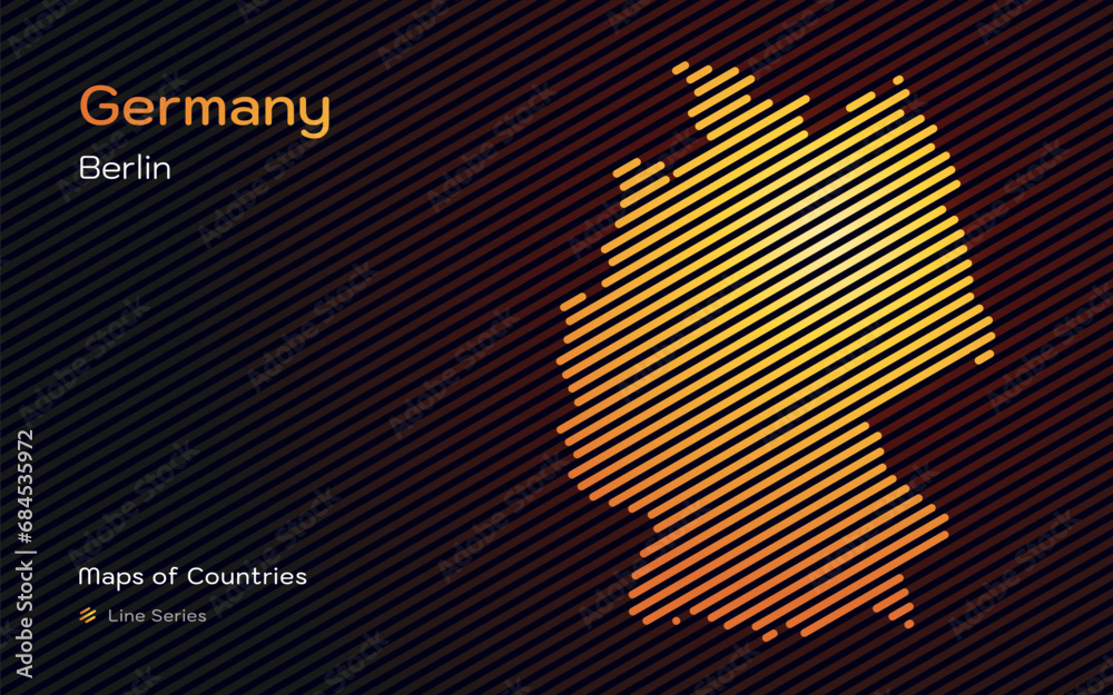 Fototapeta premium Gold Map of Germany in sloping lines Pattern with Capital of Berlin