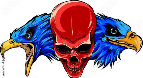 head eagle birdswith skull illustration on white background photo