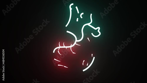 Glowing red and blue neon human heart animation. Human blood circulation system heartbeat anatomy animation concept. Animation of a breathing glowing human heart. photo