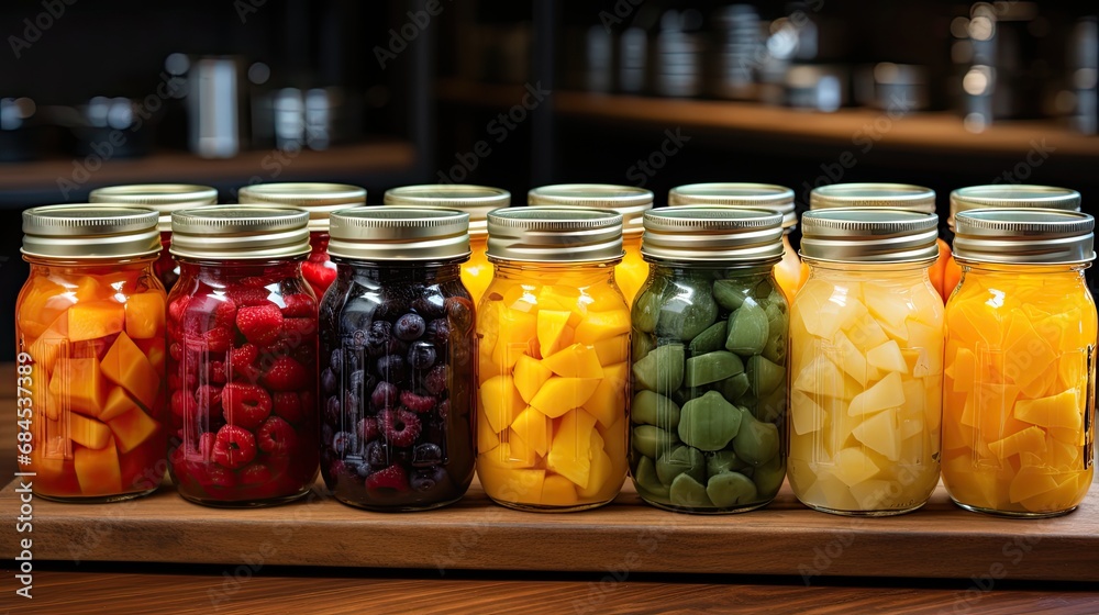 Fruit preserved on glass jars. Fruit preserved on glass jars.