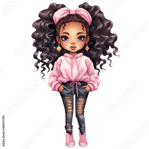 Cute Black Girl Fashion Watercolor Clipart Illustration