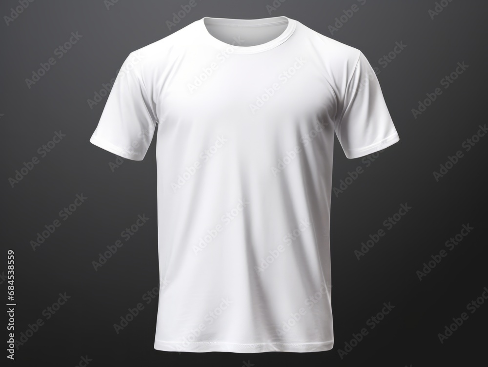 Plain white t-shirt, front and back view, on a gray background. Plain white t-shirt, front and back view, on a gray background.