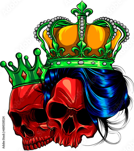 vector illustration of skull king and queen. digital hand draw on white background