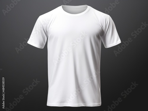 Plain white t-shirt, front and back view, on a gray background.