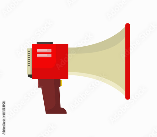 Vibrant red and white horn is pointing upwards, isolated on a white background