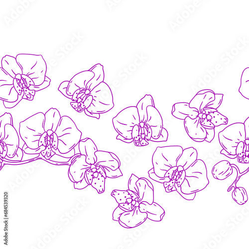 Pattern with orchid flowers. Beautiful decorative plants. © incomible