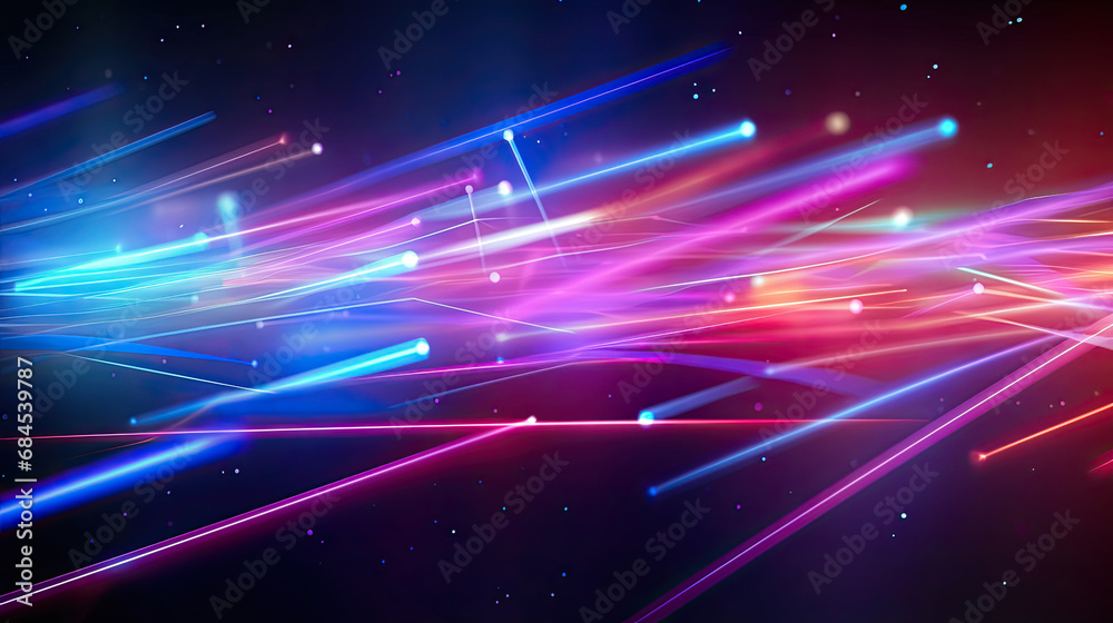 Obraz premium Abstract data transfer concept background with pink blue energy glowing neon light lines and bokeh lights