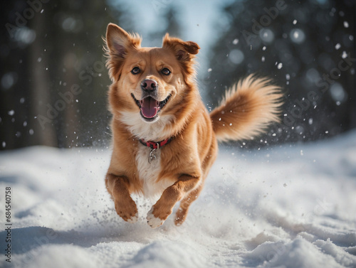 A happy dog running in the snow. © SKOPUS DRON