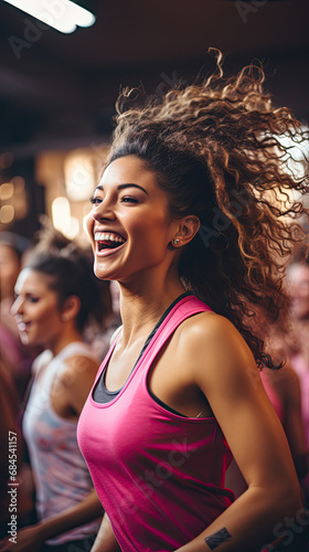 Beautiful women enjoy Zumba dance classes by expressing the joy of their active lifestyle through Zumba with female friends created with Generative AI Technology