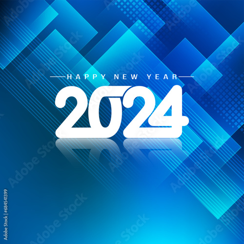 Happy new year 2024 stylish greeting card glossy blue design