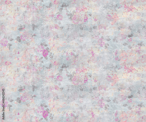 antique colorful flowers pattern with cement texture background