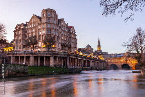 Twilight by the River Avon in Bath, Somerset. photo