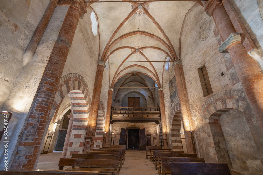 BUTTIGLIERA ALTA, ITALY, OCTOBER 11, 2023 - Inner of Sant'Antonio of Ranverso' s Abbey in Buttigliera Alta, province of Turin, Piedmont, Italy